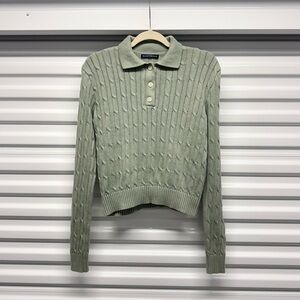 Brandy Melville Sage Green Cotton Knit Collared Sweater